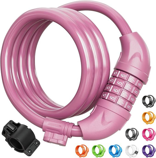 Titanker Bike Lock, Bicycle Lock 4 Feet Cable Lock 1/2 Inch Resettable Bike Lock Combination with Mounting Bracket, Bike Accessories for Bicycle, Electric Scooter, Motorcycle
