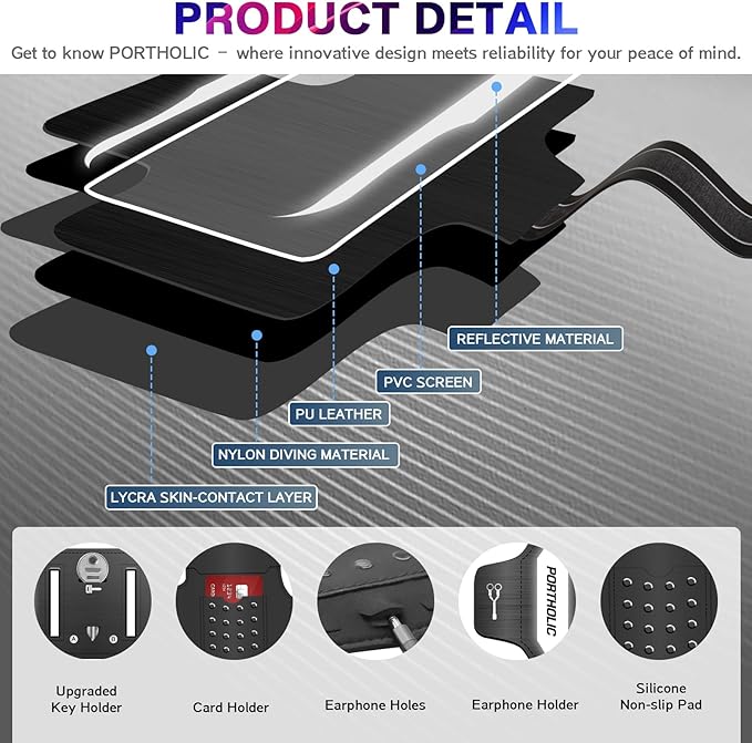 Running Armband with Large Reflective Strips, for iPhone 16 15 Pro 14 Plus 13 11 XR XS, Galaxy S25/24/S10 Water Resistant Sports Phone Holder Case with Extension Strap, Key Card Slot, Earphone Holder
