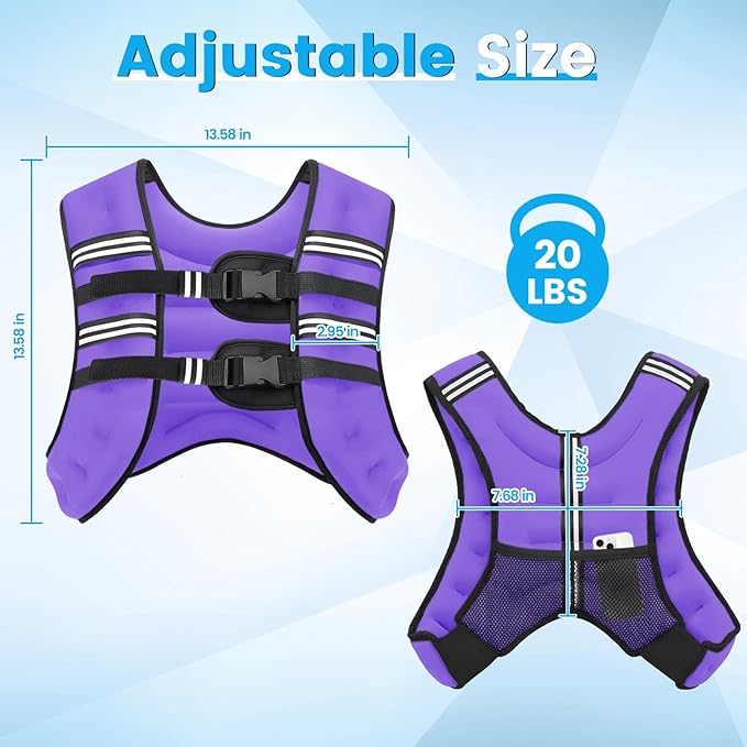 Weighted Vest, 6lb/8lb/12lb/16lb/20lb/30lb for Men, Women with Reflective Stripe, Weight Vests Adjustable for Workout, Strength Training, Running, Fitness, Muscle Building, Weight Loss