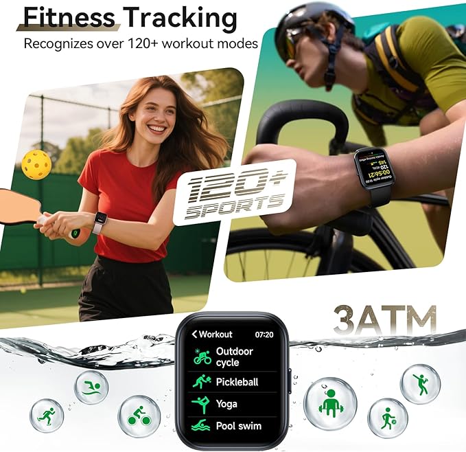 Smart Watches for Women Men, 1.85" Screen Smartwatch Compatible iPhone Android Phone Answer/Make Call, 24/7 SpO2 Sleep Heart Rate Monitor,3ATM Waterproof, Fitness Traker 120+Sport (2 Bands Included)