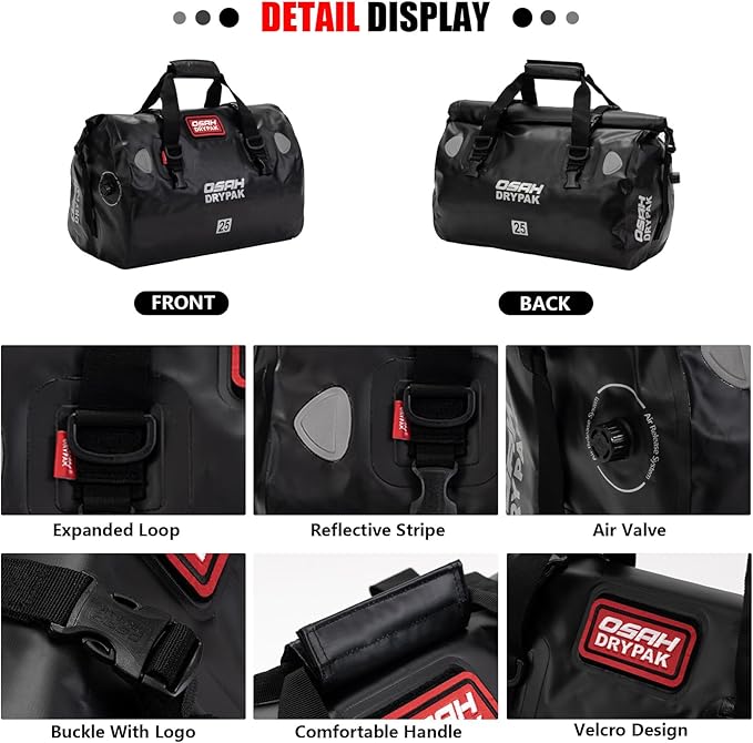 Waterproof Duffel& Luggage Bag - Motorcycle Dry Bag Tail Saddle Bags with Roll Top Closure,Large Storage Space,for Camping, Kayaking, Fishing & Traveling(SkyBlack, 60L)