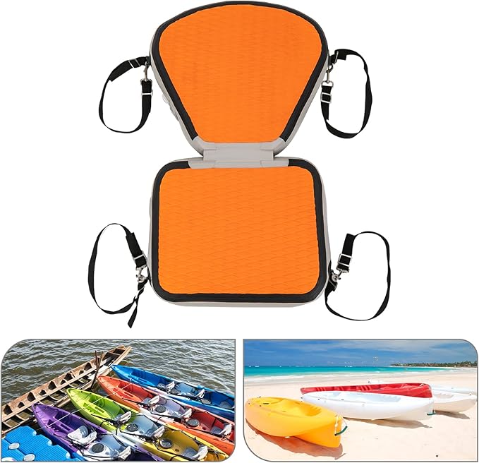 Universal Kayak Seat with Back Support - EVA Padded Thicken Seat Cushion for Kayaking, Canoeing, Rafting, Fishing & Paddle Boards - Adjustable Straps for Comfort and Durability (Orange)