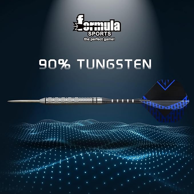 Formula Sports 90% Tungsten Darts Metal Tip Set 21g/22g/23g/24g, Professional Steel Tip Darts Set with Aluminum Shafts, Tungsten Barrels, Extra Flights, Dart Sharpener, Gift Box