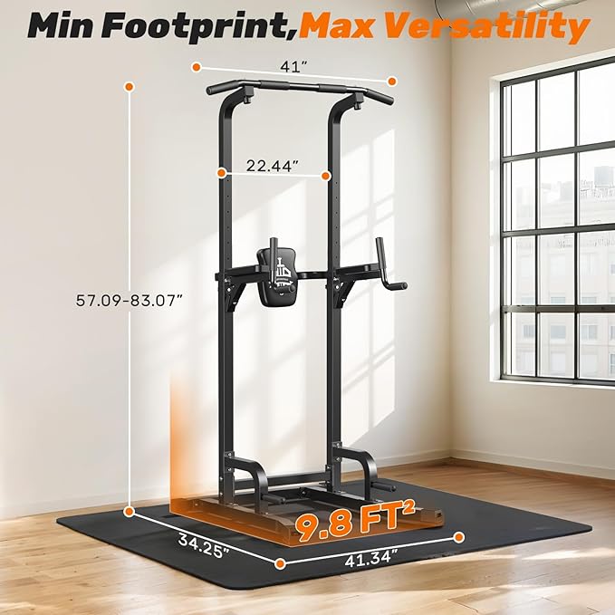 Sportsroyals Power Tower Pull Up Bar Station, 450LBS Stable Pull Up Dip Station for Home Gym Strength Training Equipment