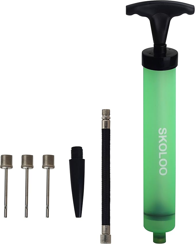 SKOLOO 10" Portable Hand Air Ball Pump Inflator Kit with Needle, Nozzle, Extension Hose for Soccer Basketball Football Volleyball Water Polo Rugby Exercise Sports Ball Balloon Swim Inflatables