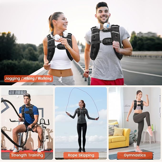 Weighted Vest, 6lb/8lb/12lb/16lb/20lb/25lb/30lb Weight Vest for Men Women, Body Weight Vests Adjustable with Reflective Stripe for Strength Training, Running, Training Workout, Jogging, Walking
