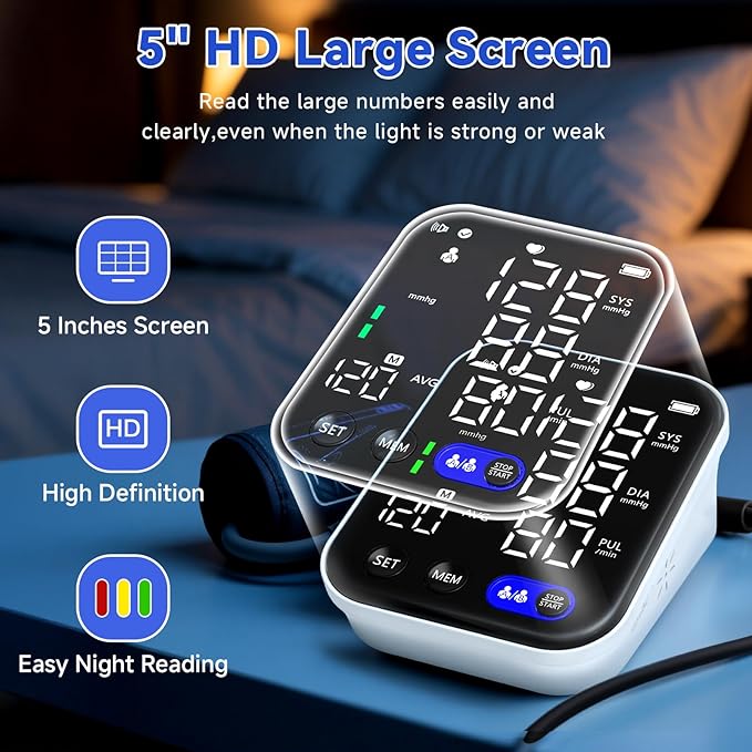 Blood Pressure Monitor, Upper Arm Blood Pressure Monitors for Home Use, Adjustable 8.7"-16.5" Blood Pressure Cuff, 2-User 2X120 Memory, One Touch Operation, Accurate BP Machine