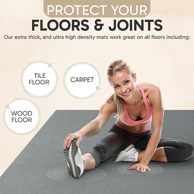 Gorilla Mats Premium Large Exercise Mat – 6x4', 7x4', x7x5', 8x4', 10x4' (1/4" Thick) Ultra Durable, Non-Slip, Workout Mat for Instant Home Gym Flooring – Great on Any Floor – Use With or Without Shoes