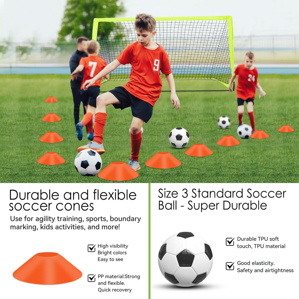 Fololicx Yellow Soccer Goals for Backyard,2 of 6x4ft Kids Soccer Net Training Equipment,Portable Pop Up Toddler Soccer Goal with Soccer Ball,Scoring Target Cloth, and Cones - Fun Youth Outdoor Games