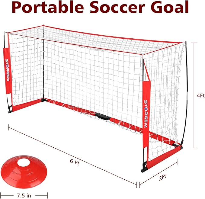 Storgem Soccer Goal,Soccer Net,Soccer Goals for Backyard,with Bow Frame,Collapsible Metal Base and 15 Training Cones