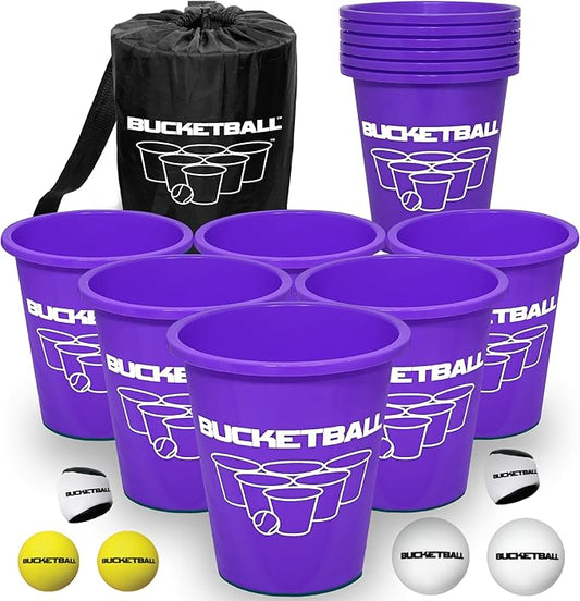 BucketBall | Team Color Edition | Combo Pack (Purple/Purple): Original Yard Pong Game: Best Camping, Beach, Lawn, Outdoor, Family, Adult, Tailgate, Jumbo, Giant Game