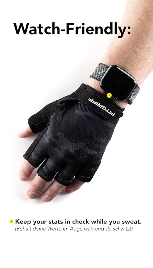 Fitgriff® Workout Gloves (Padded) for Men & Women - Fingerless Gym Gloves for Weight Lifting, Training - Full Palm Protection, Size : 8