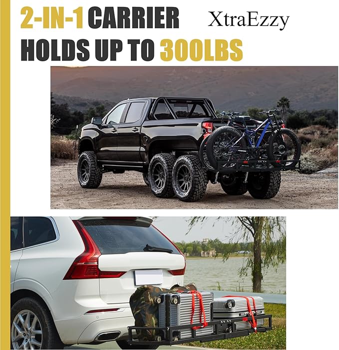 Hitch-Mount Bike Rack for Ebike Heavy-Duty - Comes with Cargo Carrier Fits 2 Electric Fat-Tire Mountain Bicycles Fits 2" Receiver for Car Trailer SUV Truck RV Minivan (Gold)