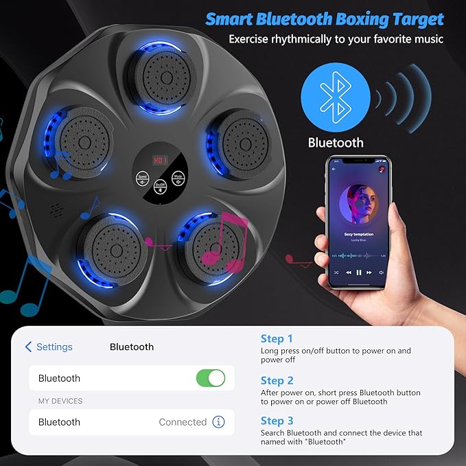 Music Boxing Machine, Interactive Punching Trainer with Boxing Gloves, Large Size Wall Mounted Electronic Boxing Target for Kids, 9 Modes & 9 Speeds