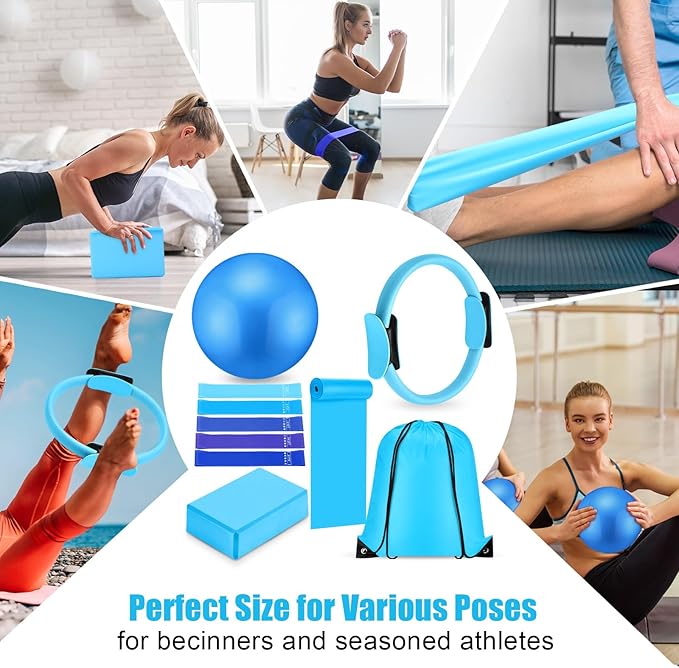 10 Pcs Pilates Ring Set for Women Home Yoga Equipment Accessories Pilates Ring Circle and Ball Workouts Gift Include Ball Yoga Circle Resistance Bands Block Straps Gym Bag