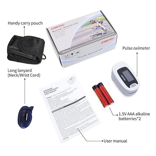 CONTEC CMS50NA Pulse Oximeter Fingertip Blood Oxygen Saturation Monitor SpO2 and PR Value Waveform Blood Oxygen Neck/Wrist Corda, Grey