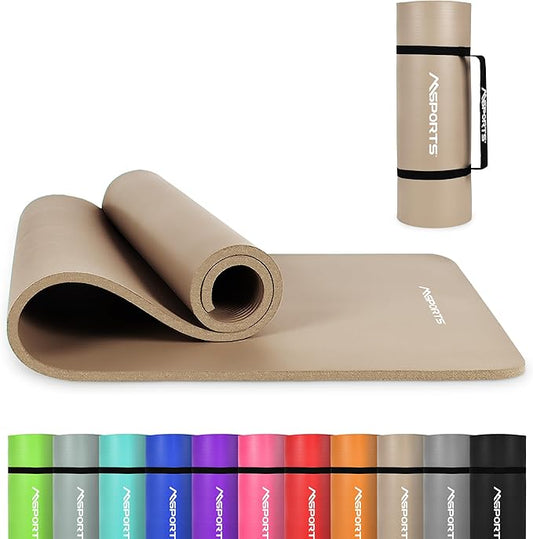 Yoga Mat Premium Non Slip Thick – Extra Comfortable Exercise Mat for Home Workouts, Pilates, Stretching & Gym – Cushioned NBR Foam, Gym Mat with Strap, for Women & Men