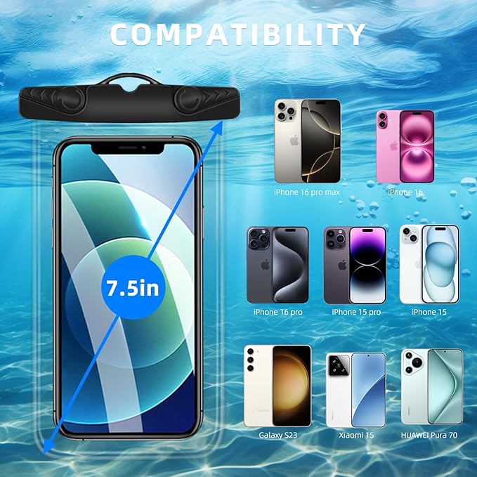 Waterproof Phone Pouch, New Lock Design Waterproof Phone case with Lanyard IPX8 Waterproof Dry Bag Universal Beach Cruise Essentials Black