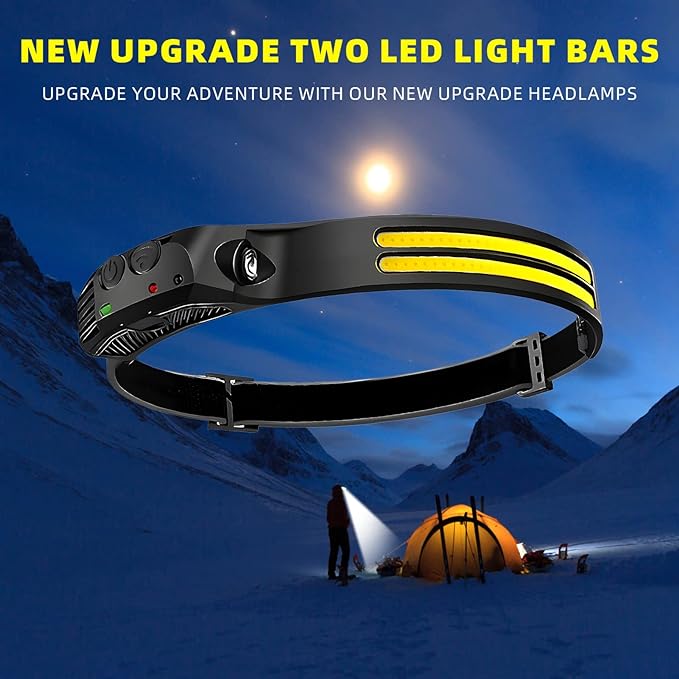 LED Headlamp Rechargeable 6PCS - 230° COB Super Bright Head Lights for Forehead, Hard hat Light for Adults, USB C Headband Flashlight for Work, Hiking, Running, Camping Essentials Gear