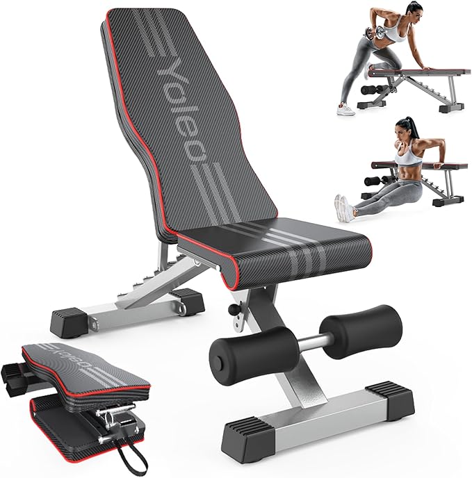 Yoleo Adjustable Weight Bench for Full Body Workout, Foldable Bench Press Bench of Home Gym Strength Training, Incline Decline Flat Utility Workout Bench with Quick Folding& Fast Adjustment