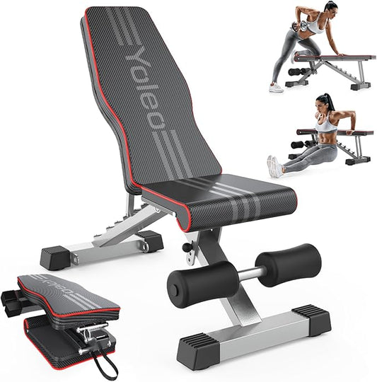 Yoleo Adjustable Weight Bench for Full Body Workout, Foldable Bench Press Bench of Home Gym Strength Training, Incline Decline Flat Utility Workout Bench with Quick Folding& Fast Adjustment