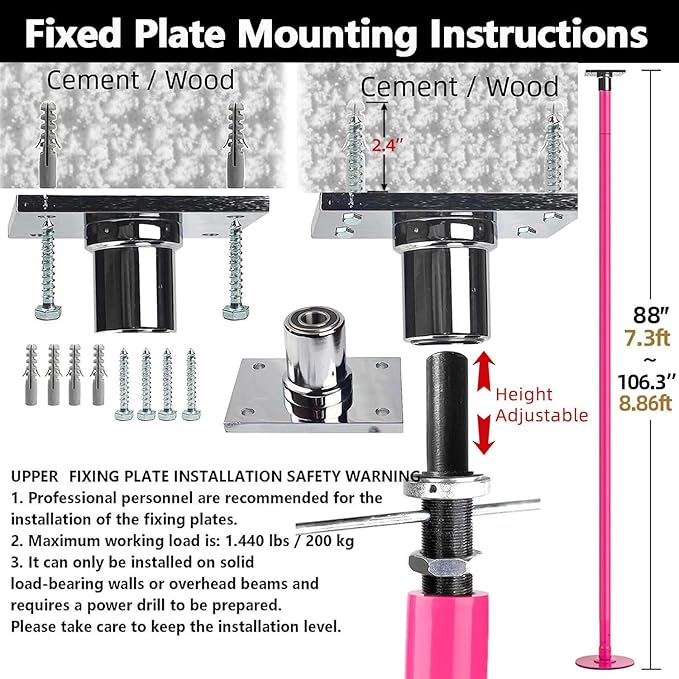 PRIOR FITNESS Permanent Fixed Dance Pole Kit, Professional 45mm Spinning & Static Dancing Pole Heavy-Duty Steel Pole Dance for Home, Adjustable Height Excellent for Home Exercise Studio Club Gym