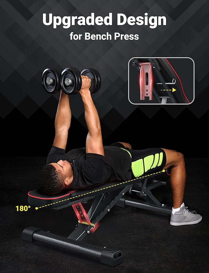YOLEO 880LB Adjustable Weight Bench for Bench Press, MAX Foldable Weight Bench with Bench Press Stand/Extended Head for Home Gym/Full Body Workout 90 Degree Workout Bench User 6'56''(Max Version)