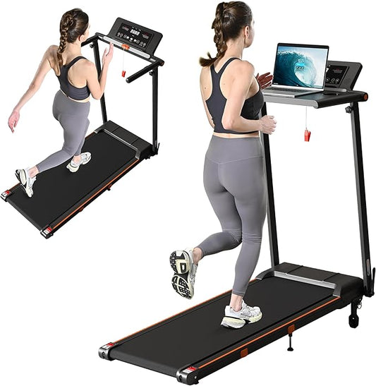 Treadmill with Incline, 3 in 1 Under Desk Treadmill Walking Pad with Removable Desk Workstation 3.5HP Foldable Compact Walking Treadmills for Home Small Office with Wristband Remote Control