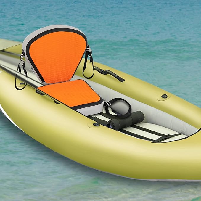Inflatable Kayak Seat, Universal Paddle Board Seat, Thicken Seat Cushion, Back Support Adjustable, for Surfboard Kayak Canoe Marine (Orange)