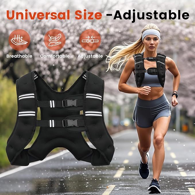 Weighted Vest, 6lb/8lb/12lb/16lb/20lb/25lb/30lb Weight Vest for Men Women, Body Weight Vests Adjustable with Reflective Stripe for Strength Training, Running, Training Workout, Jogging, Walking