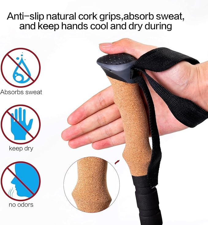 Carbon Fiber Trekking Poles Telescopic Walking Sticks Lightweight Collapsible Hiking Poles with Cork and EVA Foam Grips & Quick Adjustable Flip Locks, All-Terrain Accessories for Backpacking Camping
