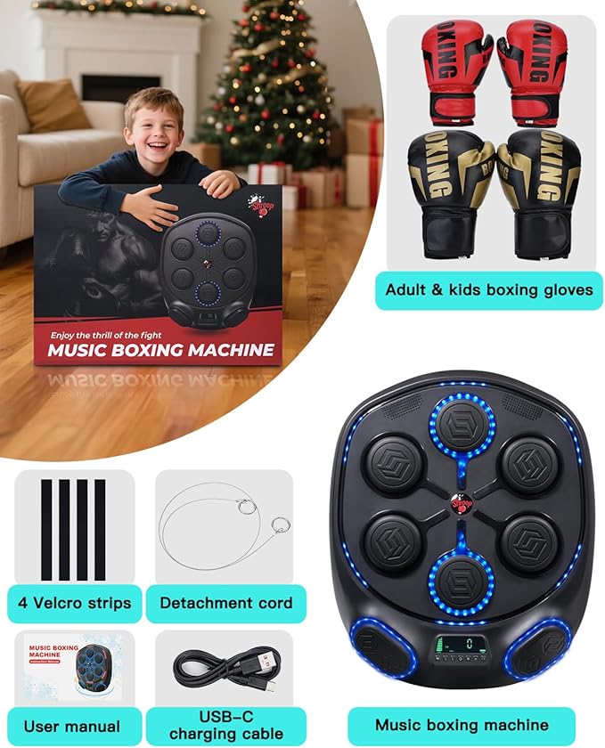 shroop Music Boxing Machine for Adults & Kids — Wall-Mounted Interactive Bluetooth Punch Trainer, High-Sensitivity, Rhythm Adaptation, 6/8 Targets, Ideal for Home, Office, and Gym Use