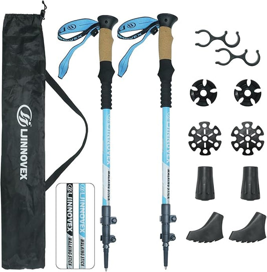 Trekking Poles - Lightweight, Collapsible, Adjustable Hiking Poles with Quick Flip Lock, 7075 Aluminum, Natural Cork Grip, Anti Shock Walking Sticks for All Terrain, Men and Women, 2 Pack