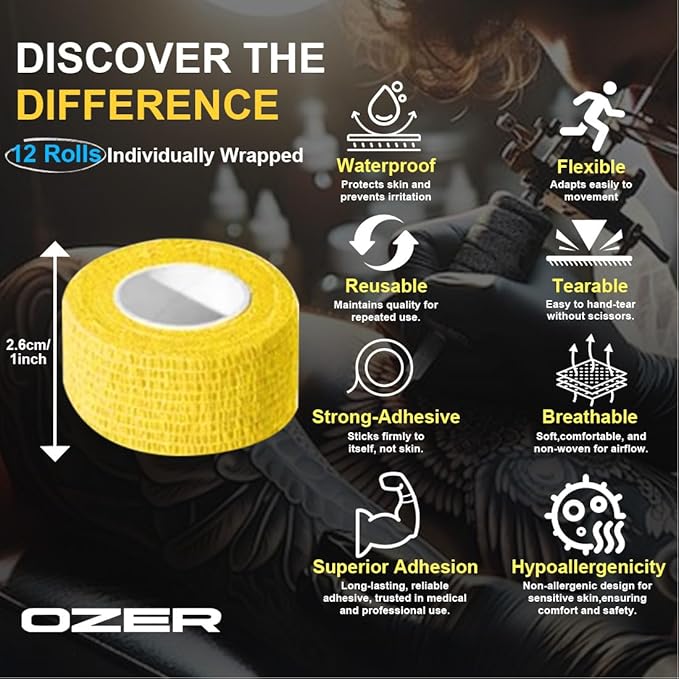 OZER 12 Pack 1 Inch x 5 Yards Self Adhesive Bandage Breathable Cohesive Bandage Wrap Rolls Elastic Self-Adherent Tape for Stretch Athletic, Sports, Wrist, Ankle (1 lnch Tan, 1lnch)
