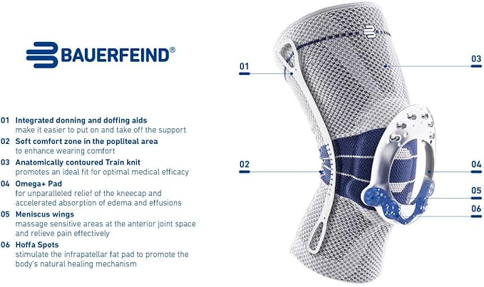 Bauerfeind GenuTrain Knee Support Brace (New Version) - Targeted Support for Pain Relief & Stabilization for Weak, Swollen & Injured Knees & Arthritis - Size 3C, Comfort - Color Nature