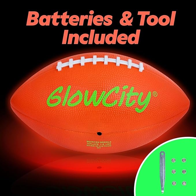 GlowCity Glow in The Dark Football - Size 3/6 Light Up Ball Gifts for Kids, Teens & Adults - Bright Football for Night Outdoor Games - Sports Birthday Gift Ideas for Boys Ages 6 7 8 9 10 11 12 13 14