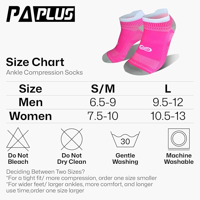 PAPLUS Ankle Compression Sock for Men and Women 2/4/6 Pairs, Low Cut Compression Running Sock with Ankle Support