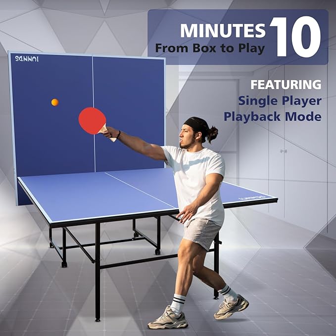 4FT/6FT/8FT/9FT Folding Rolling Table Tennis Table Regulation Ping Pong Table with 2 Paddles 3 Balls 1 Net and Post Set Fold-Up Design 4 Wheels for Easy Movement