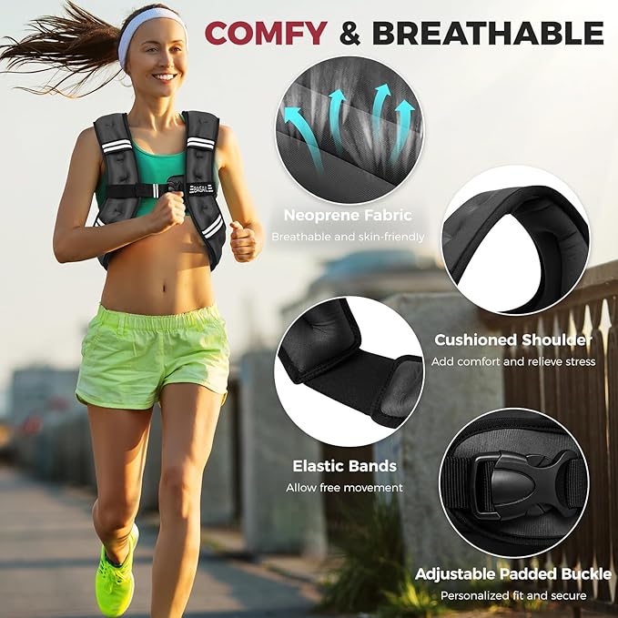 BAGAIL Weighted Vest, 5lbs/8lbs/10lbs/12lbs/15lbs/20lbs/25lbs/30lbs Weight Vest with Detachable Phone Pouch, Rucking Vest for Women, Men, Walking, Weight Loss, Training, Running