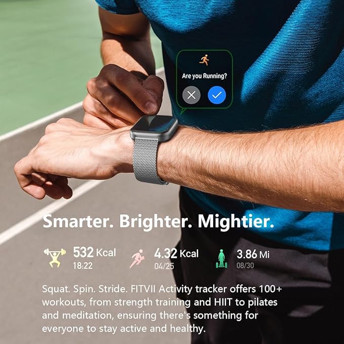 FITVII Health & Fitness Tracker (Answer/Make Calls), Smart Watch with 24/7 Heart Rate and Blood Pressure, Sleep Tracking, Blood Oxygen Monitor, 120+ Sport Modes Activity Tracker for Women Men