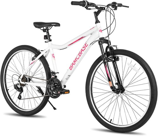 HILAND 26 Inch Womens and Mens Mountain Bike, 21 Speed Steel Frame Adult Bicycle, MTB Bikes with Suspension Fork, Purple Green White
