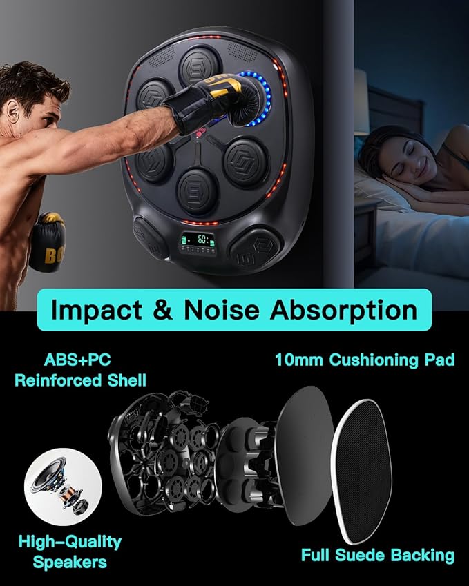 shroop Music Boxing Machine for Adults & Kids — Wall-Mounted Interactive Bluetooth Punch Trainer, High-Sensitivity, Rhythm Adaptation, 6/8 Targets, Ideal for Home, Office, and Gym Use