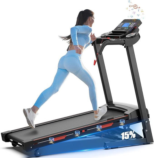 Auto Incline Treadmills for Home- foldble Treadmill 400 lb Capacity 3.25HP Folding Electric Treadmill Max 8.5 MPH Speed Running Machine with Wide Running Area Bluetooth Speaker for Home/Office Use