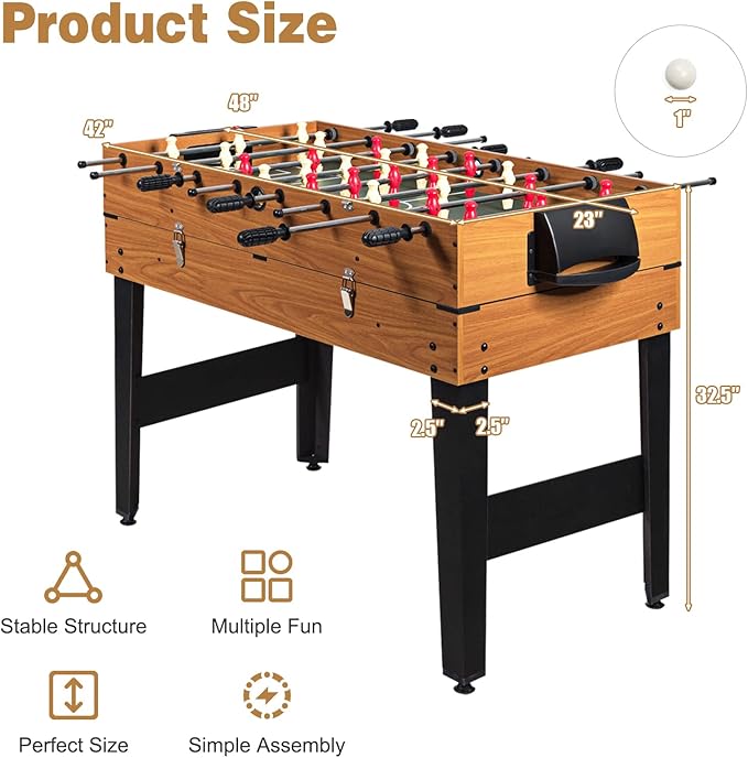 Goplus 48 Inch Game Table, 3-in-1 Combo Table Set w/Adult Size Foosball Table, Pool Table, Slide Hockey Table, Multi Game Table w/Billiard, Soccer & Hockey for Arcade, Party, Family Night, Game Room