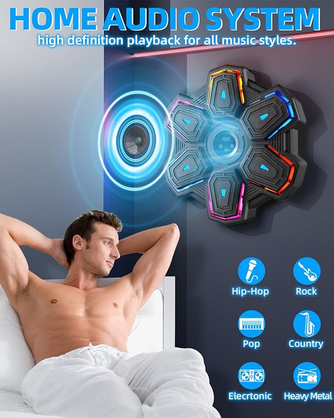 Prorobust Music Boxing Machine with Gloves, Smart Bluetooth Wall Mounted Music Boxing Trainer, LED Boxing Target Workout Equipment for Home, Office, Gym (Upgrade)