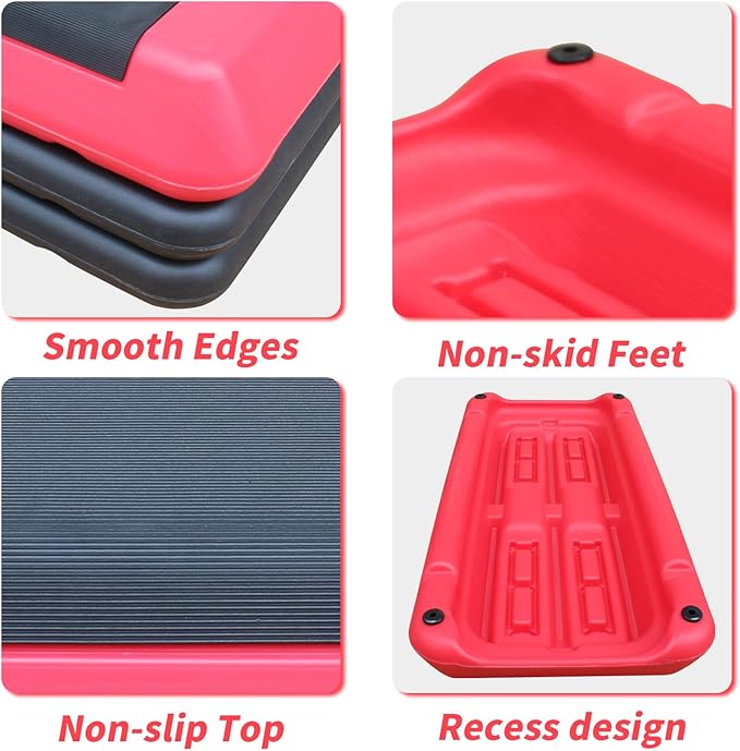 Adjustable Aerobic Stepper | Exercise Step Platform with 2 Risers | Fitness Workout Trainer for Cardio, Lunges, Push-ups & Sit-ups
