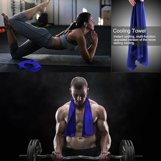 Biange Cooling Towel (Pack of 20, 40"x12") with Pouches for Sports, Workout, Fitness, Gym, Yoga, Golf, Pilates, Travel, Camping & More