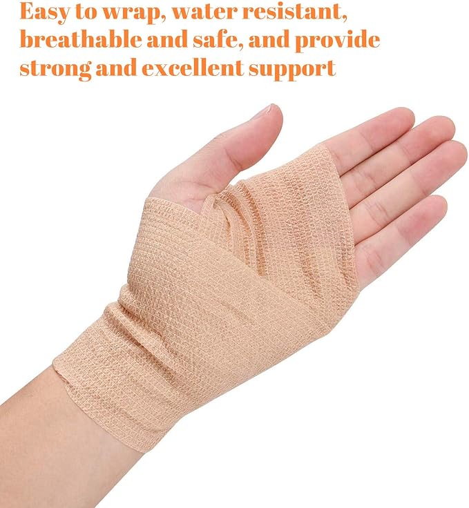 24 Rolls Self Adhesive Bandage Wrap, Vet Wrap 4 Inch for Horses Dogs Wounds Care Dressings, Elastic Self Stick Cohesive Bandage Wrap, Wrist, Sports, Ankle Tape Leg Wraps (Brown)