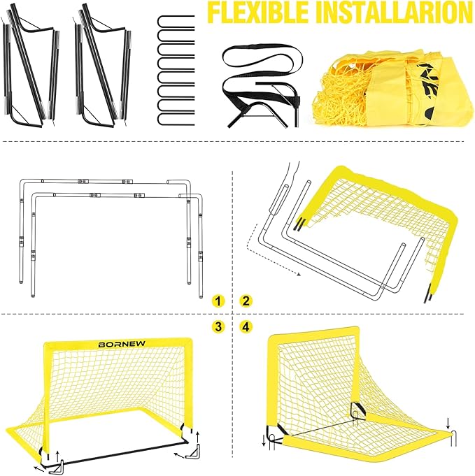 Kids Soccer Goal for Backyard Set - 2 Set of 4x3/ 5X3.6/7x5 ft Toddler Soccer Nets with 20ft Agility Ladder, Soccer Ball, Pop Up Portable Soccer Set for Kids and Youth Training Ages