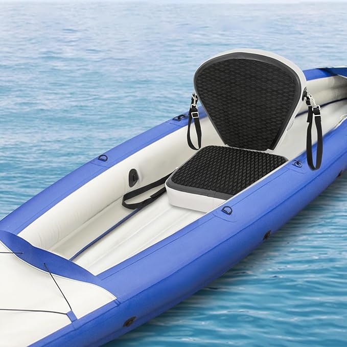 Kayak Seat Inflatable Padded Boating Seat PVC Portable Thicken Seat Cushion w/Back Support Adjustable Strap for Kayaking Canoeing Drifting Rafting Fishing Adolescents and Adults (Black)